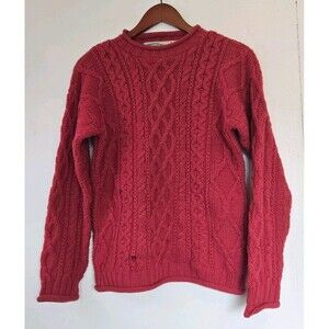 Vtg Arancrafts Sweater Mens M 100% Merino Wool Fisherman Knit Crewneck